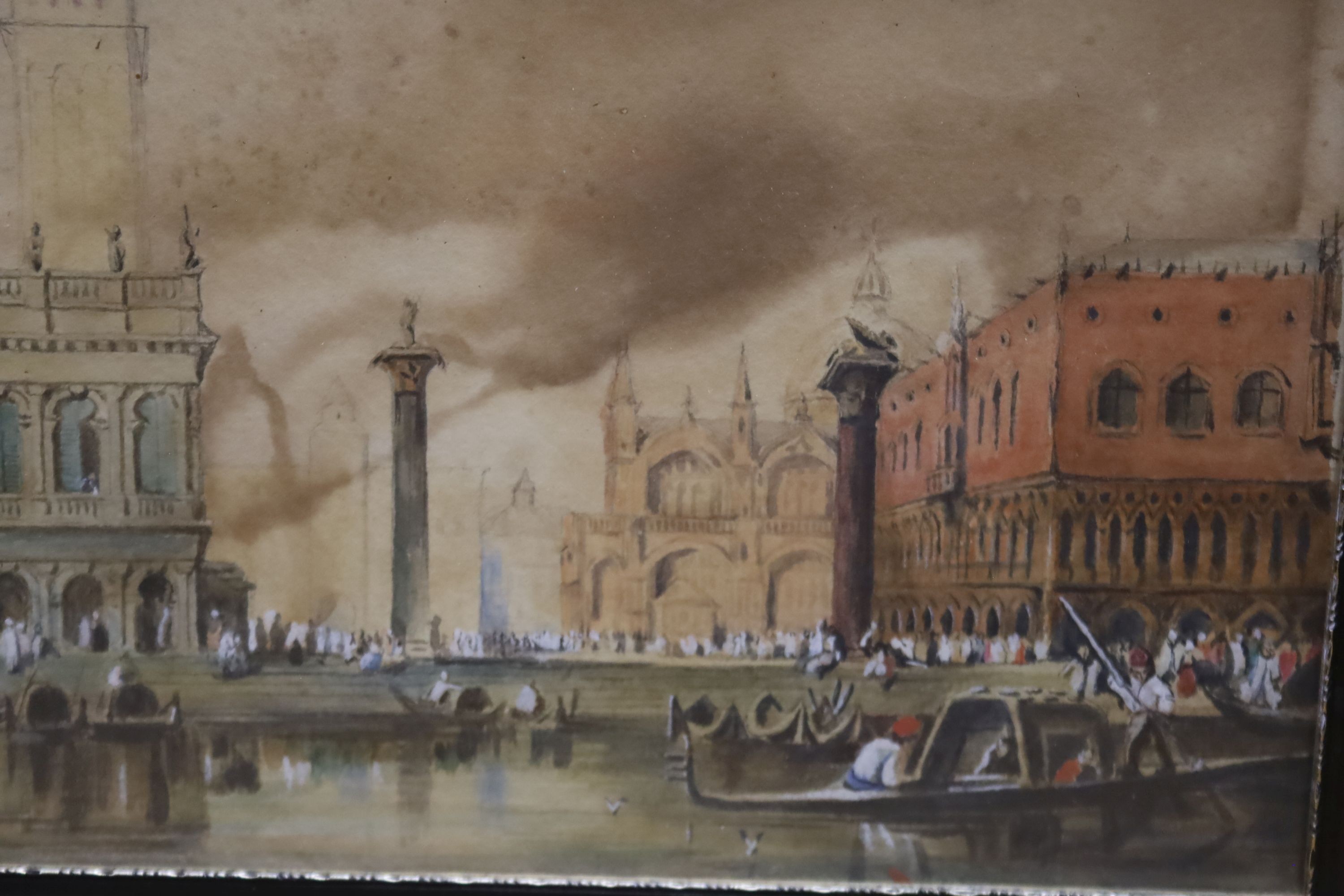French School (20th century), oil on canvas, View of the Sacre Coeur, indistinctly signed, 23 x 18cm, and a small watercolour of The Grand Canal and St Mark’s Square, 17 x 25cm